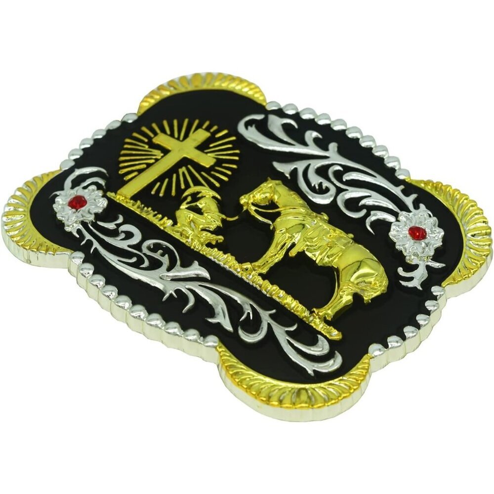 Women Flower Golden Religion Cross Kneeling Prayer And Horse Design Belt Buckles - Picture 3 of 6